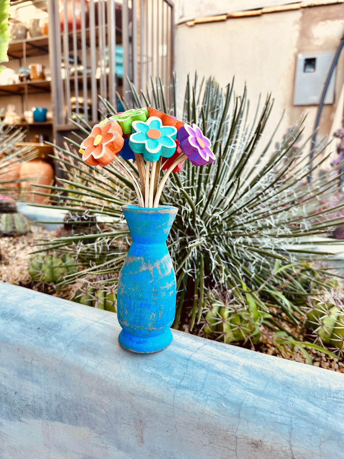 Kit Vaso + Buquê de Flor Madeira