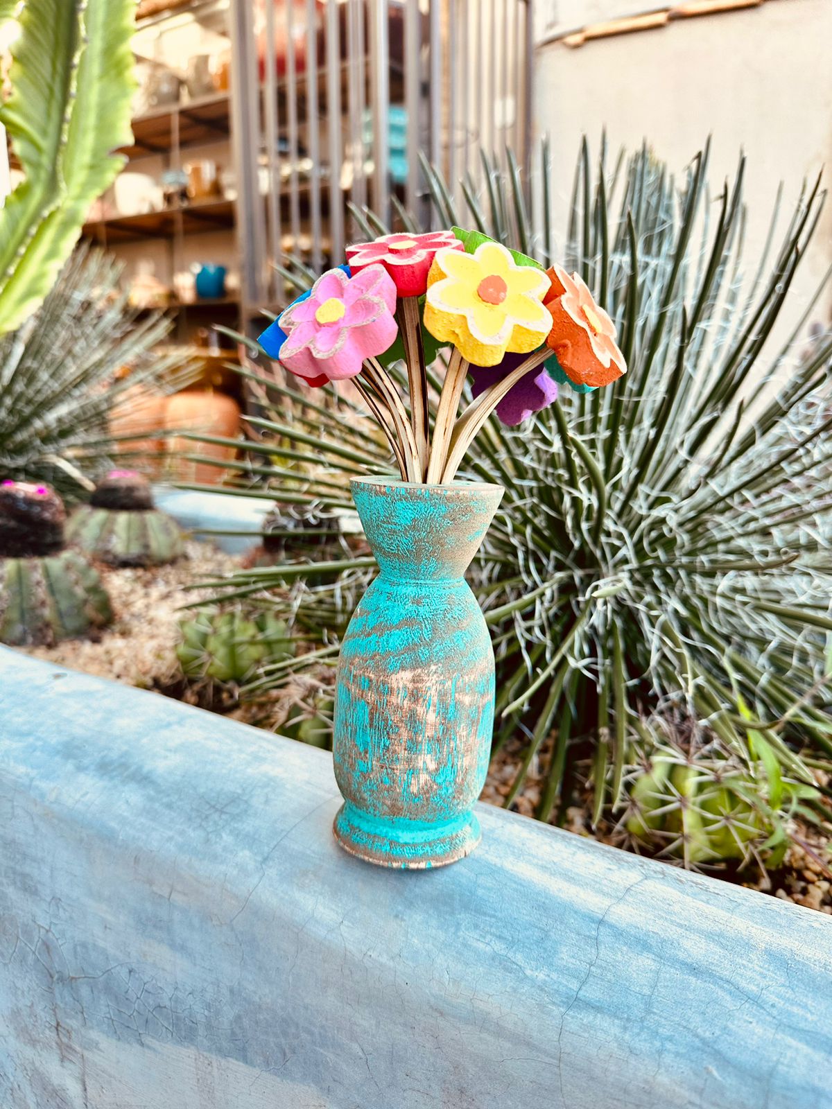 Kit Vaso + Buquê de Flor Madeira