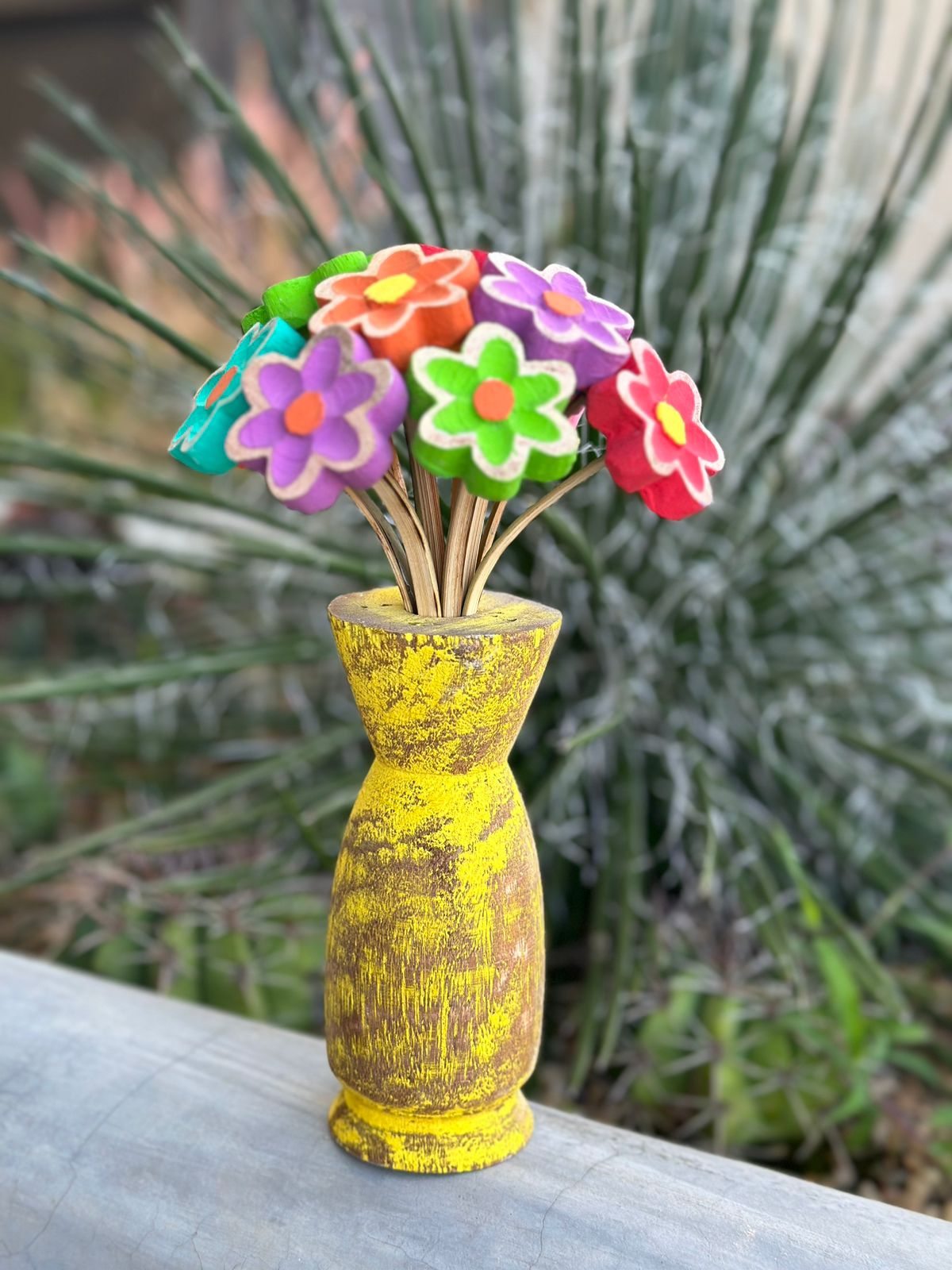 Kit Vaso + Buquê de Flor Madeira