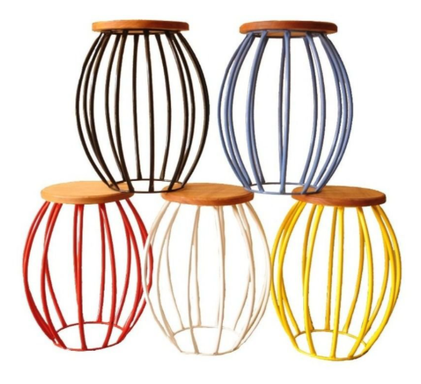 Banco Barril Gaiola Madeira Ferro Rústico Peroba Rosa