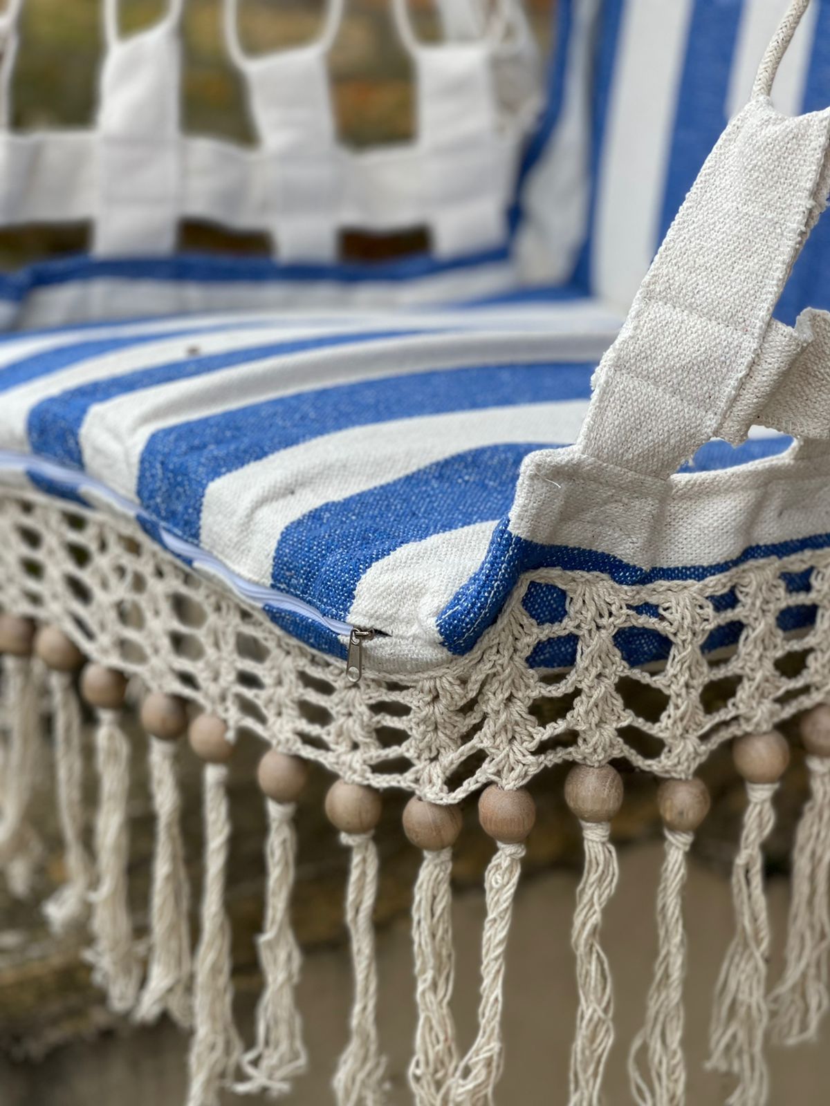 Cadeira De Balanço De Bolinha - Azul Escuro com Listra Cru