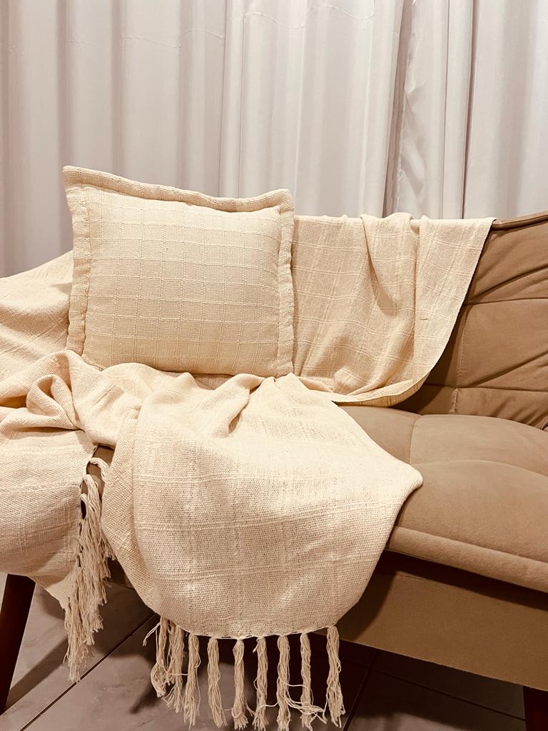 Capa de Almofada Decorativa em Algodão Lisa Cru 45x45