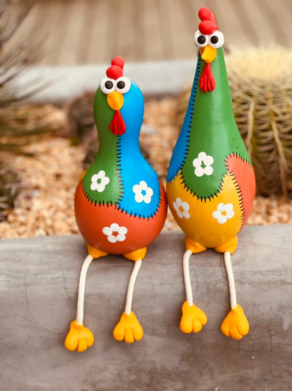 Galinha em Cabaça Par Patchwork Colorida