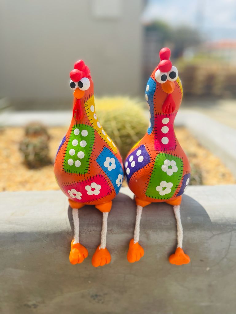 Galinha em Cabaça Par Laranja Xadrez