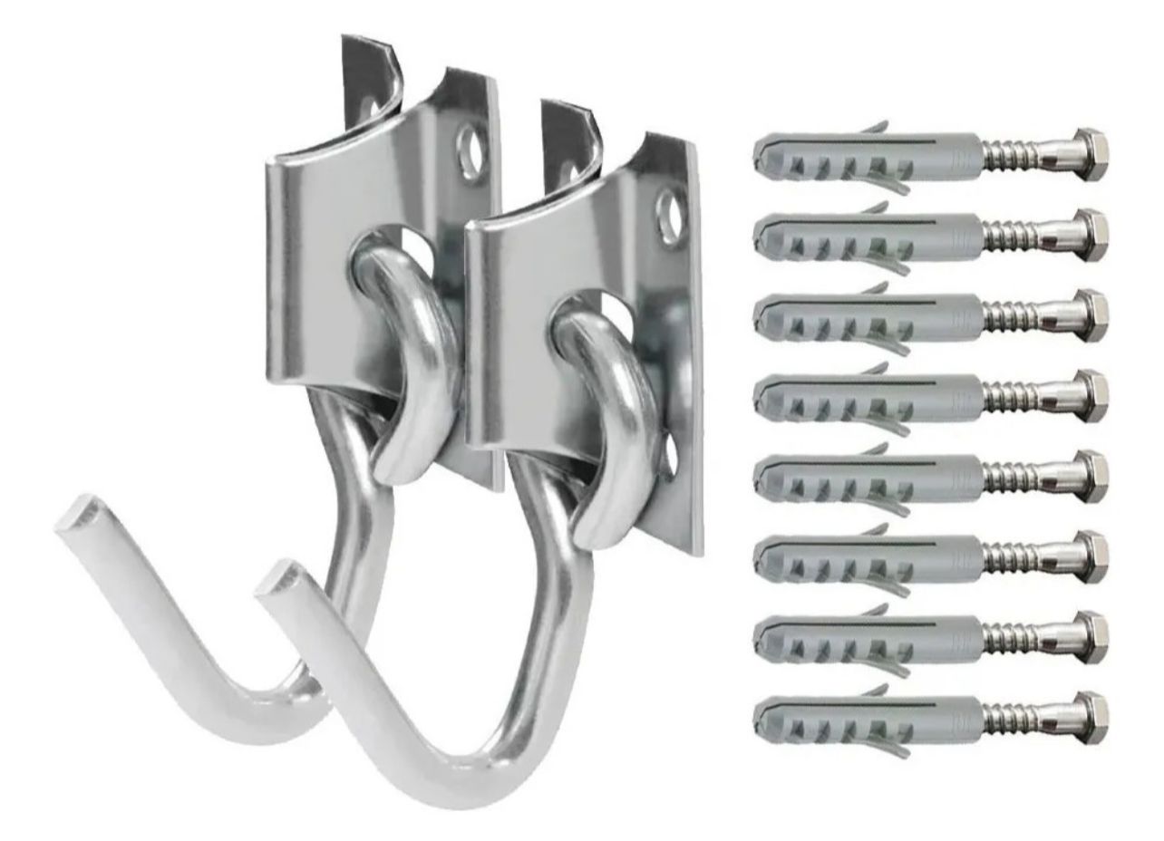 Kit 2 Ganchos De Rede Reforçado Aço Com Parafusos E Bucha