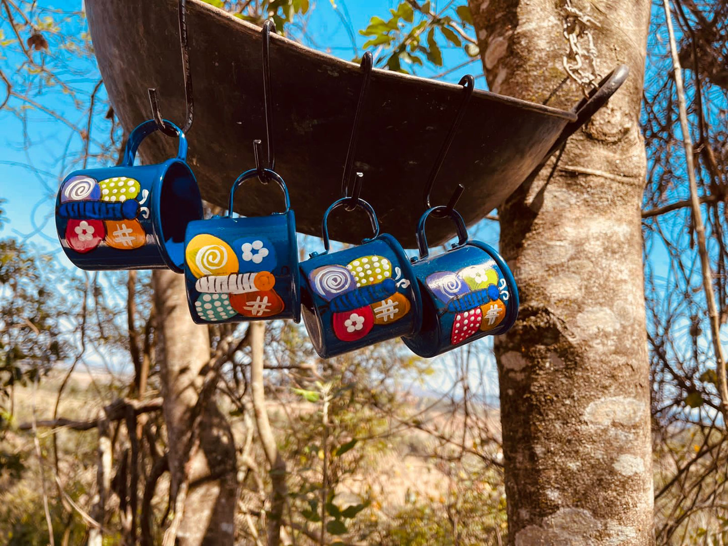 Kit 4 Canecas Alumínio Pintada Azul Escuro