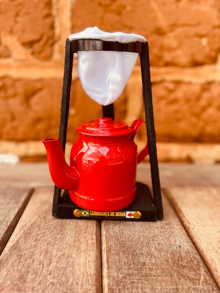 Kit Café Mini Chaleira 200ml Alumínio E Suporte Com Coador Vermelho