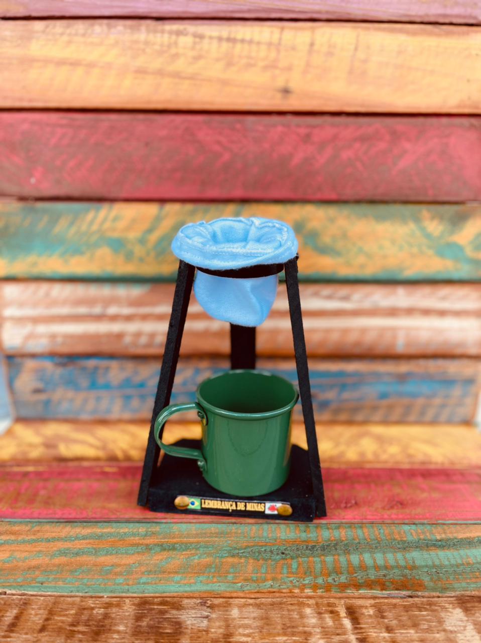 Kit Café Caneca 100ml Alumínio E Suporte de Madeira Com Coador Verde