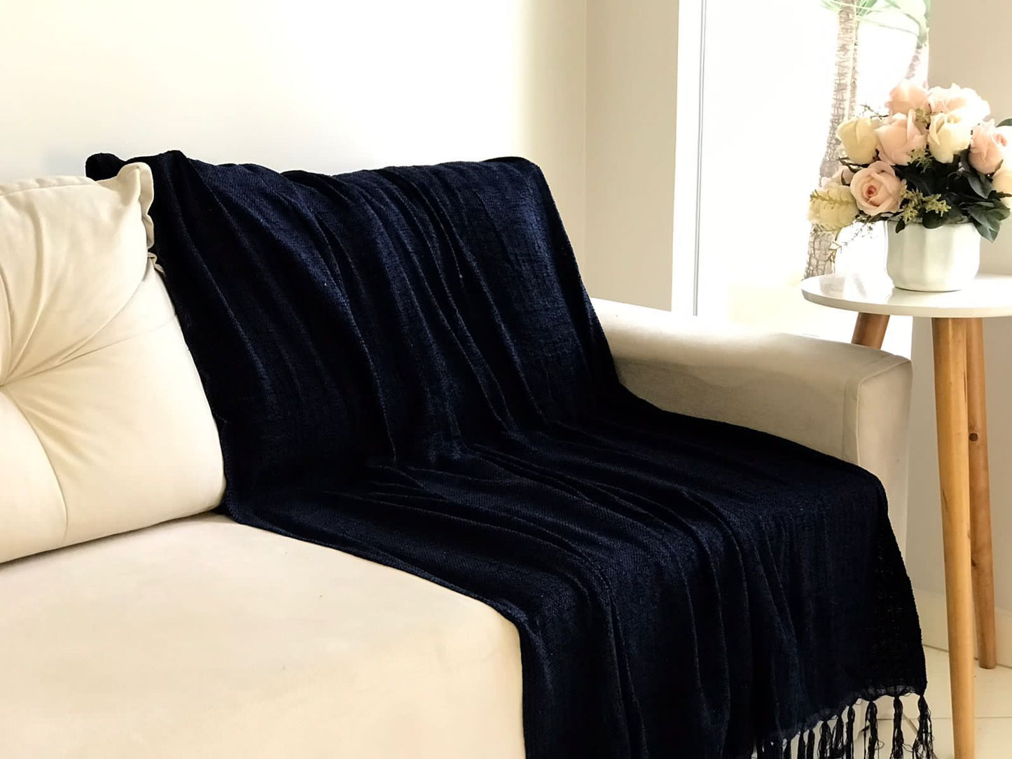 Manta para Sofá/Peseira em Chenille Azul Marinho 1,20x2,20m