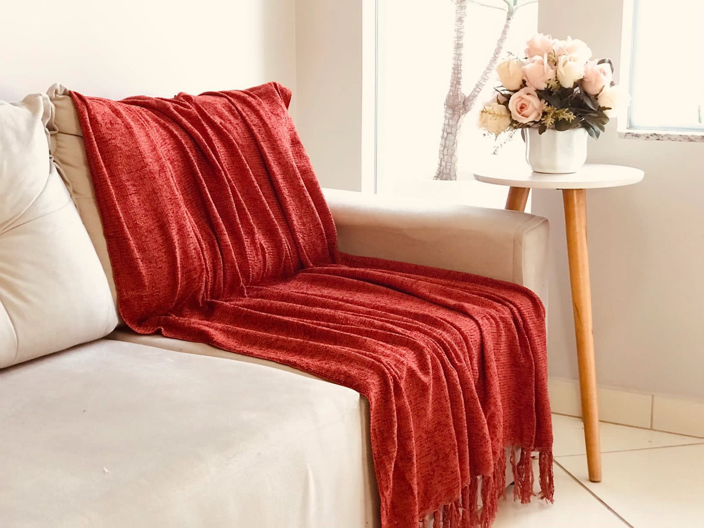 Manta para Sofá/Peseira em Chenille Terracota 1,20mx1,80m