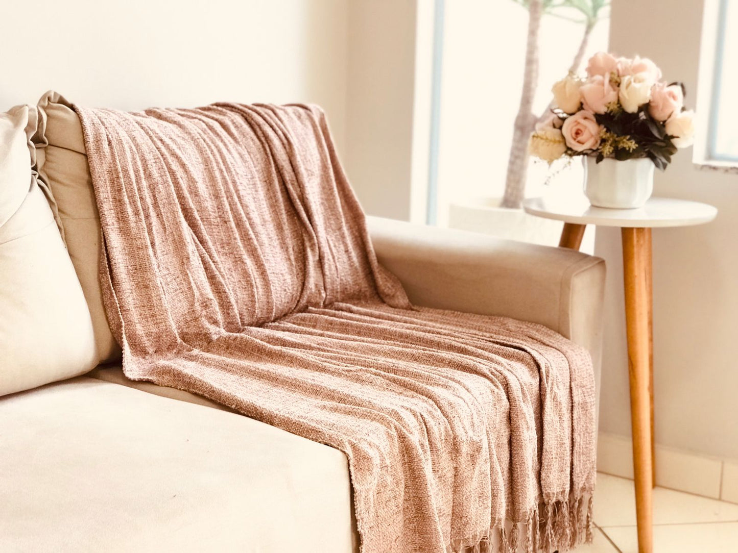 Manta para Sofá/Peseira em Chenille Rose 1,20mx1,80m