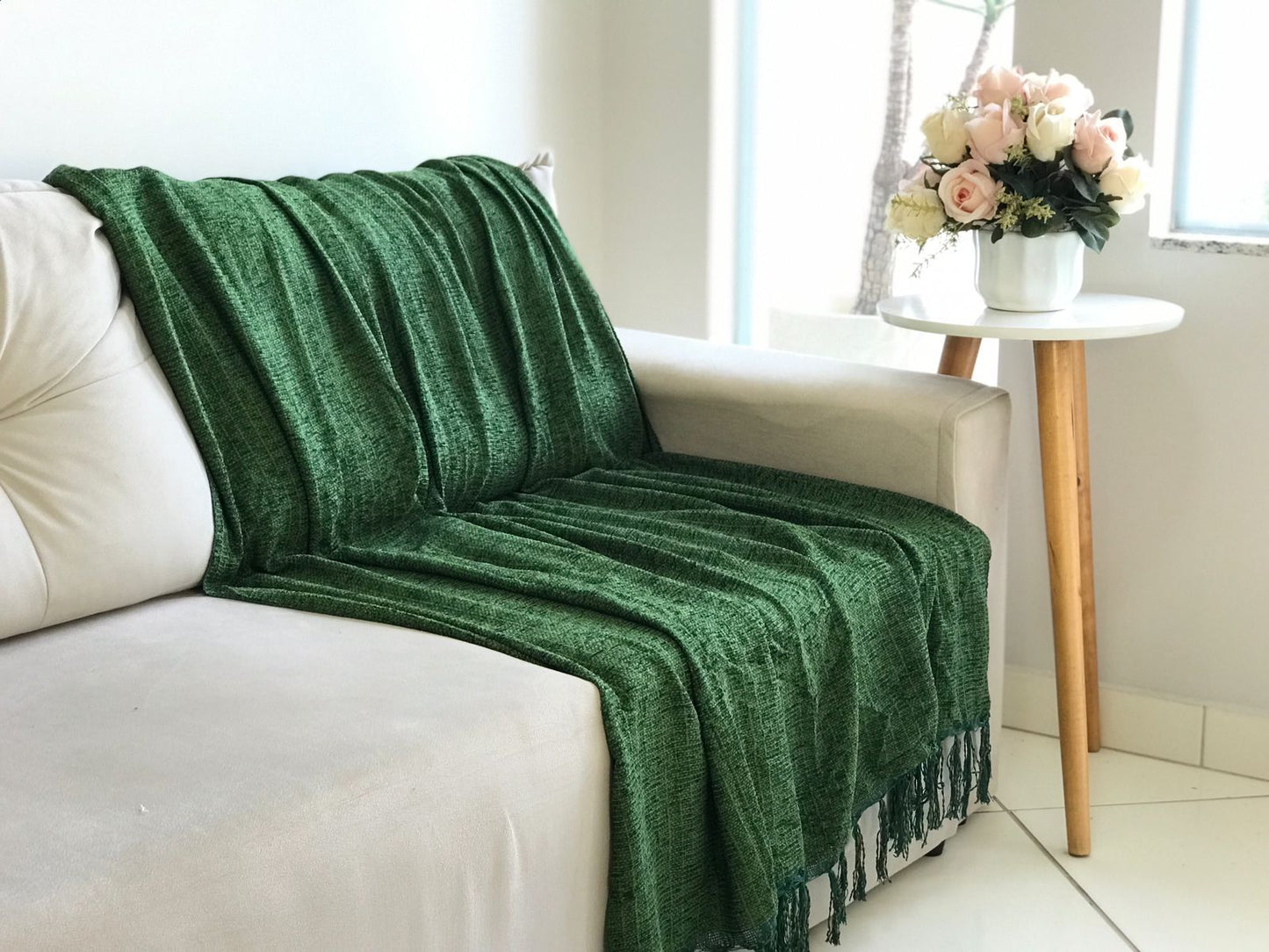 Manta para Sofá/Peseira em Chenille Verde 1,20mx1,80m
