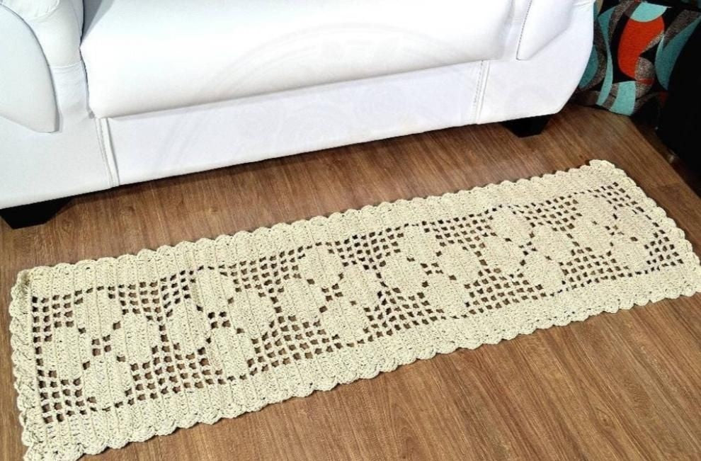 Passadeira Crochê Retangular Cru 128x40cm