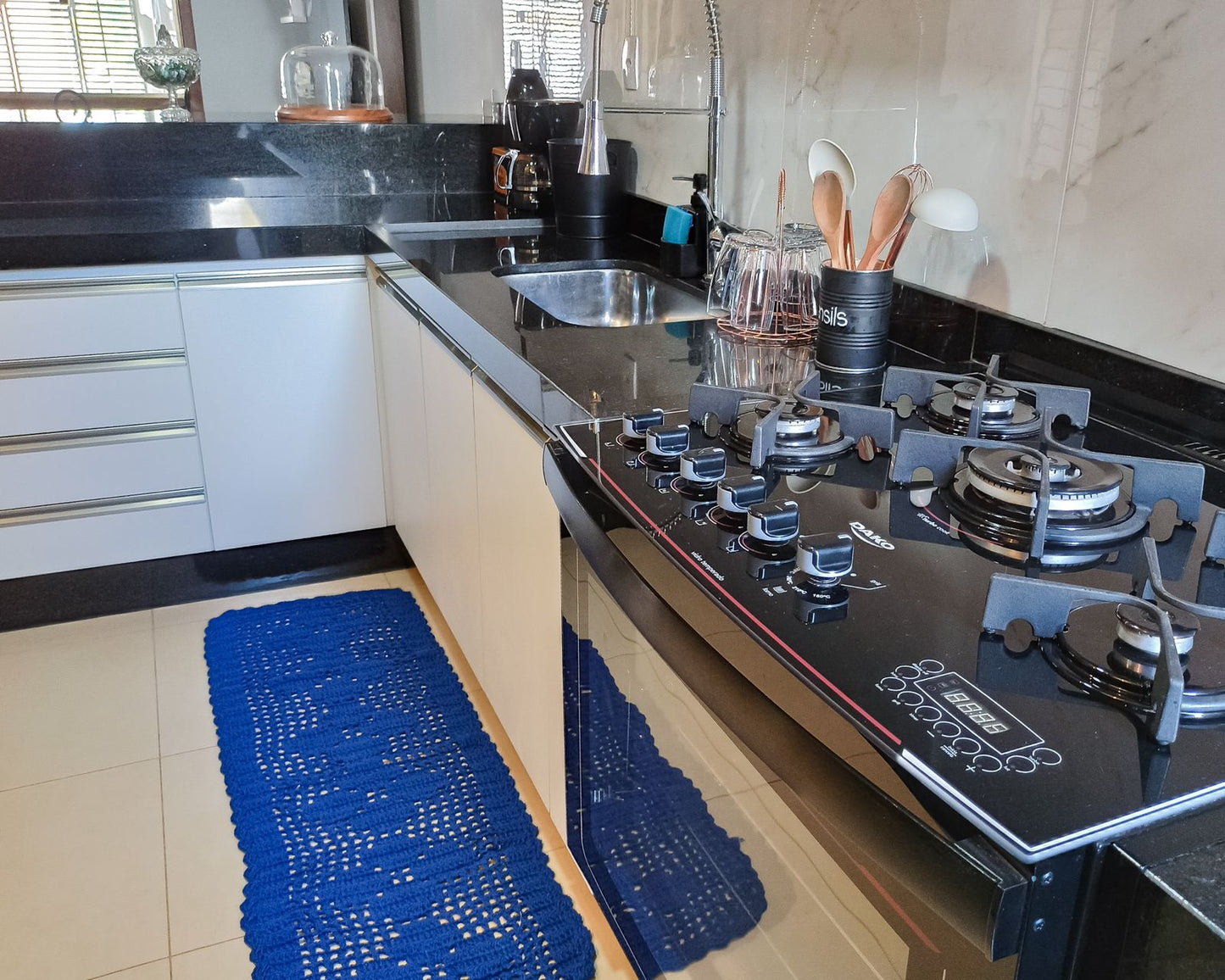 Passadeira Crochê Retangular Azul 128x40cm