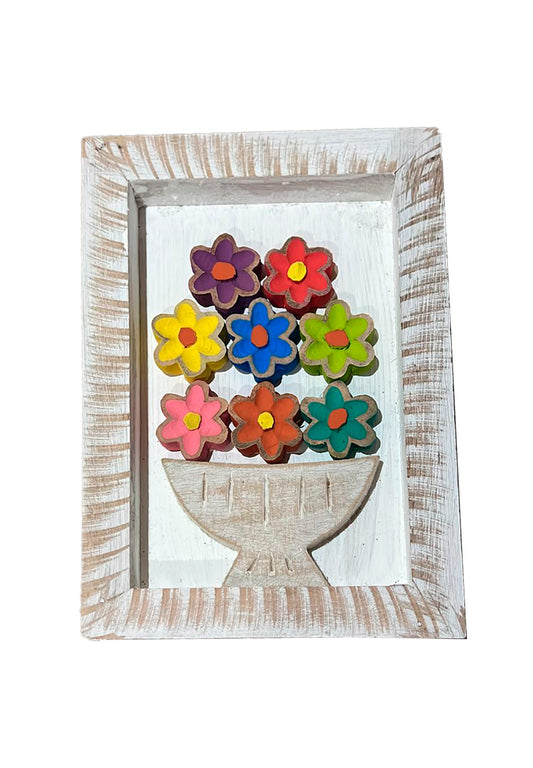 Quadro Madeira Flores Colorido 18x25