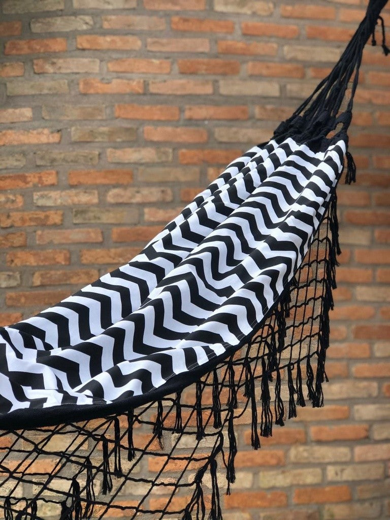 Rede de Algodão Forrada com Belize Semi Impermeável - Chevron Preto