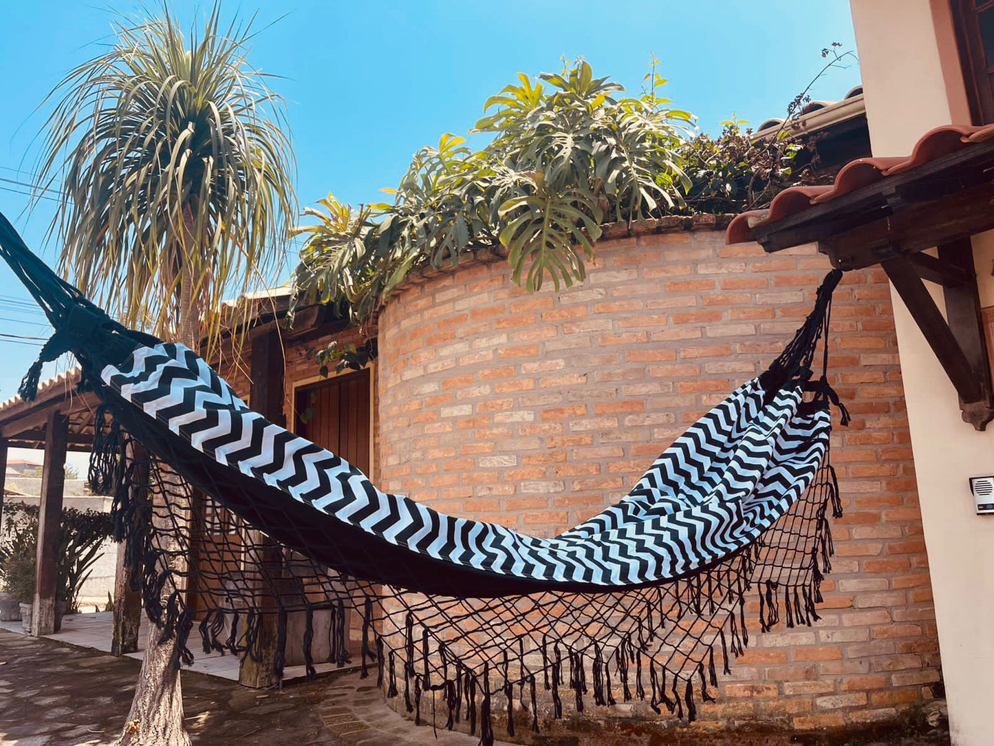 Rede de Algodão Forrada com Belize Semi Impermeável - Chevron Preto