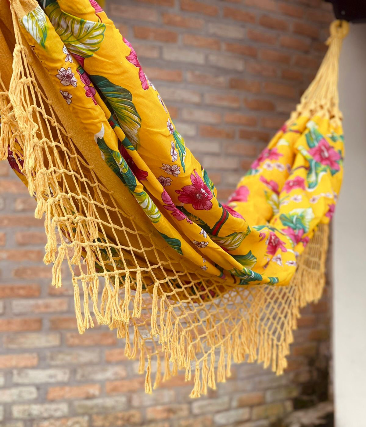 Rede de Algodão Forrada com Chita - Amarela