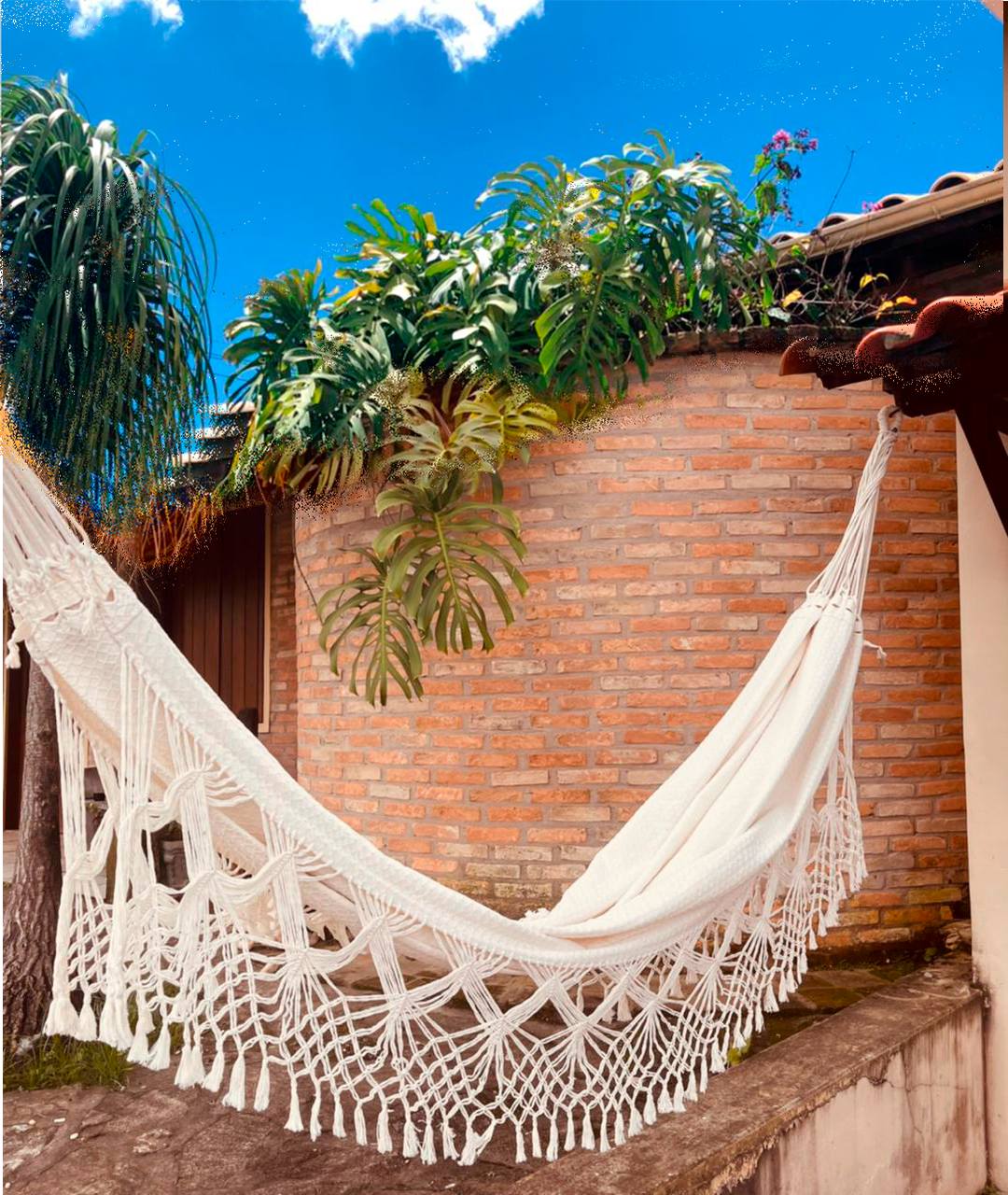 Rede De Descanso Casal Macramê Bucho De Boi Cru