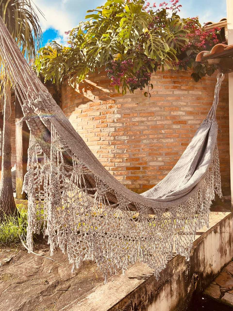 Rede De Descanso Casal Macramê Bucho De Boi Marrom Mescla