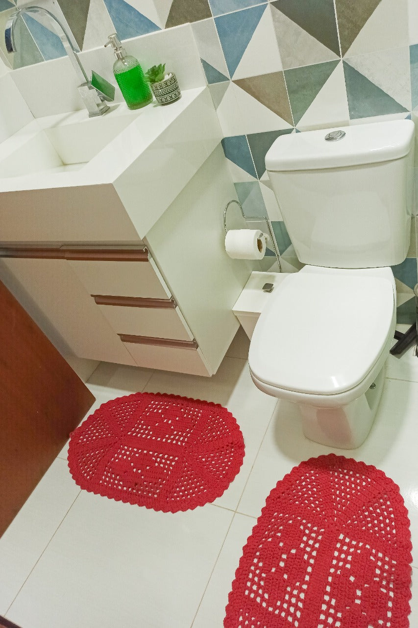 Tapete Crochê Oval Vermelho G