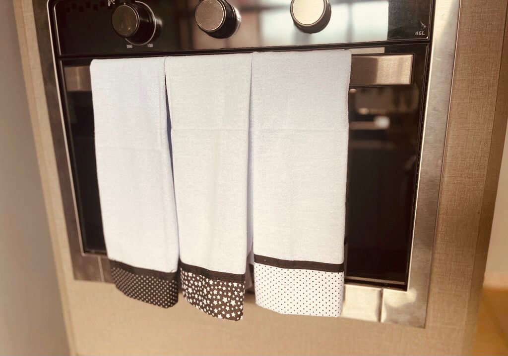 Trio Pano de Prato com Barra Preta e Branca