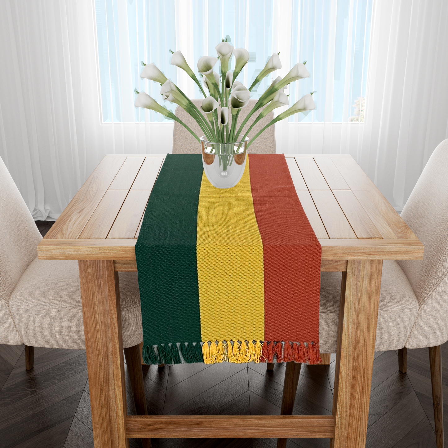 Caminho de Mesa Algodão Verde, Mostarda e Terracota 1,5m