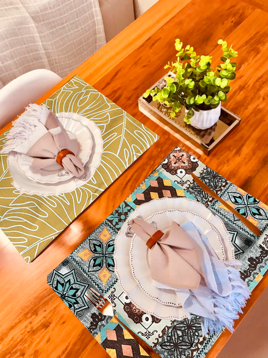 Lugar Americano Dupla Face Impermeável Folhas Amarelo e Patchwork
