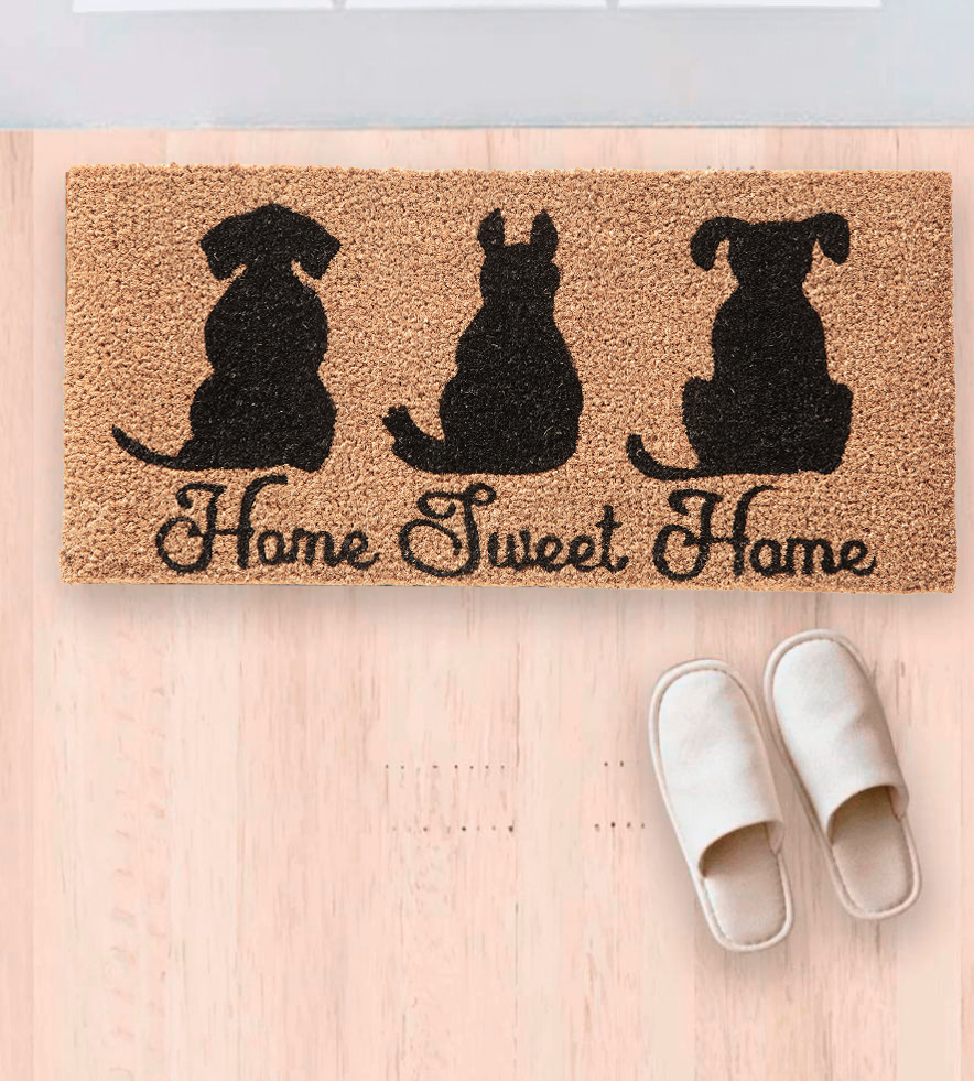 Tapete Bem Vindo Fibra de Coco Antiderrapante Home Sweet Home Cachorro