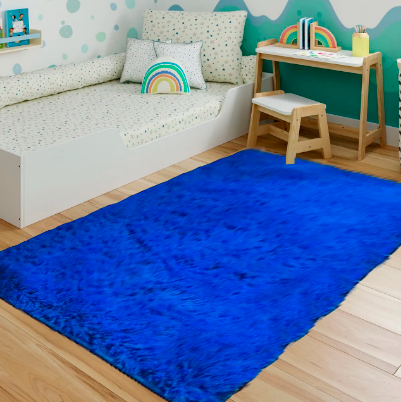 Tapete Peludo Azul Pelúcia 1,40x2,00m Sala/ Quarto Infantil