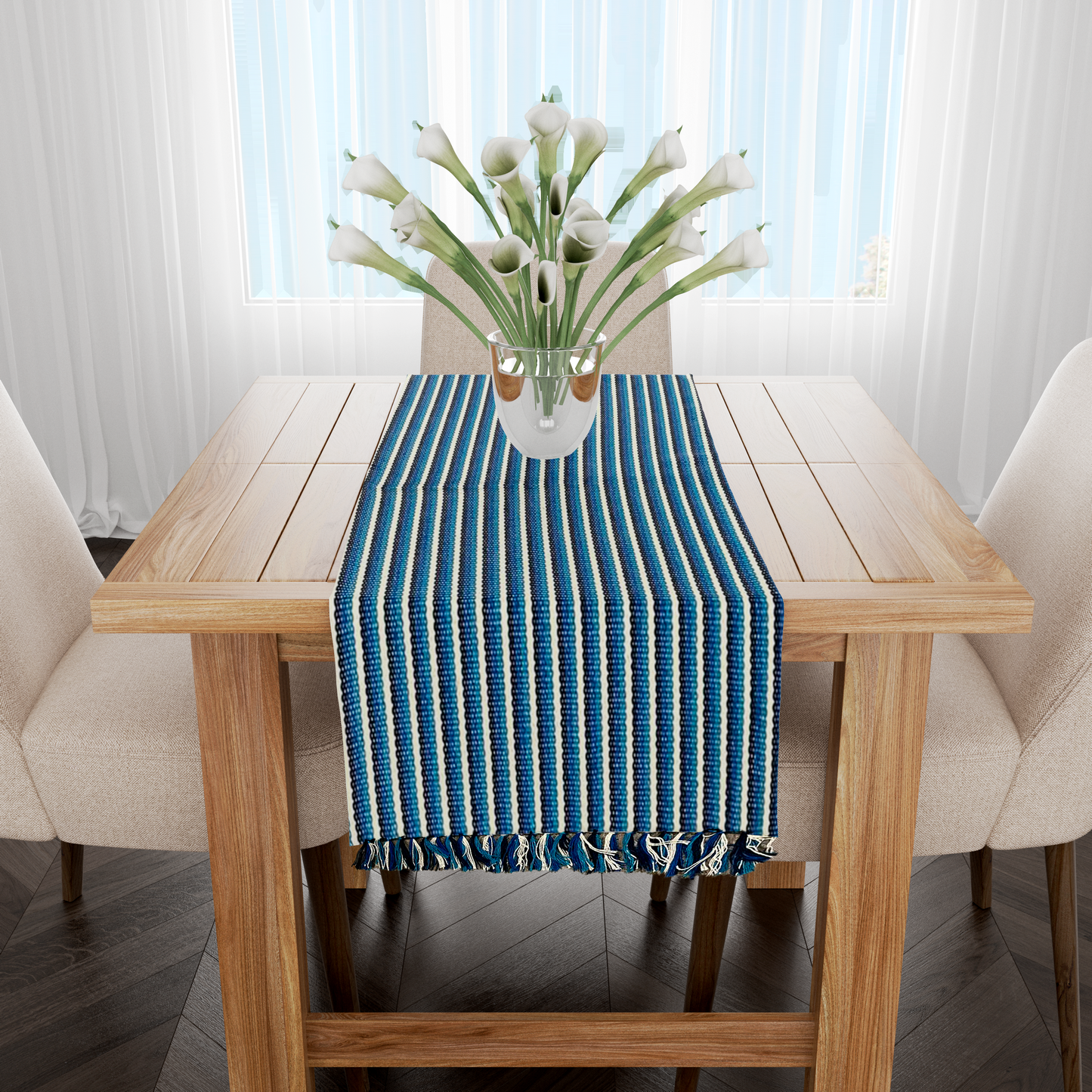 Caminho de Mesa Algodão Listrado Azul 1,0m