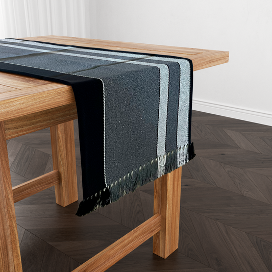 Caminho de Mesa Algodão Cinza e Preto 1,0m