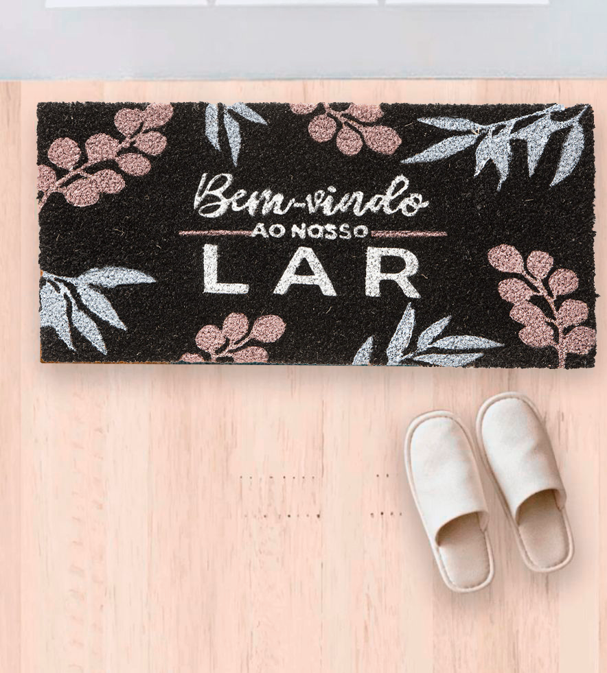 Tapete Bem Vindo Fibra de Coco Antiderrapante Bem Vindo ao Nosso Lar