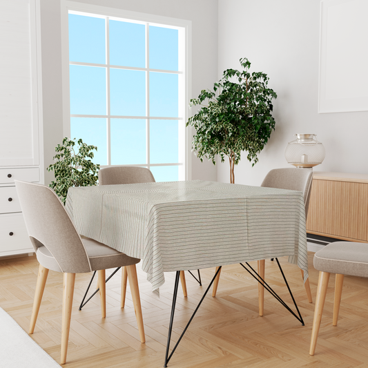 Toalha de Mesa Algodão Cru com Listra Mostarda 1,5mx1,5m