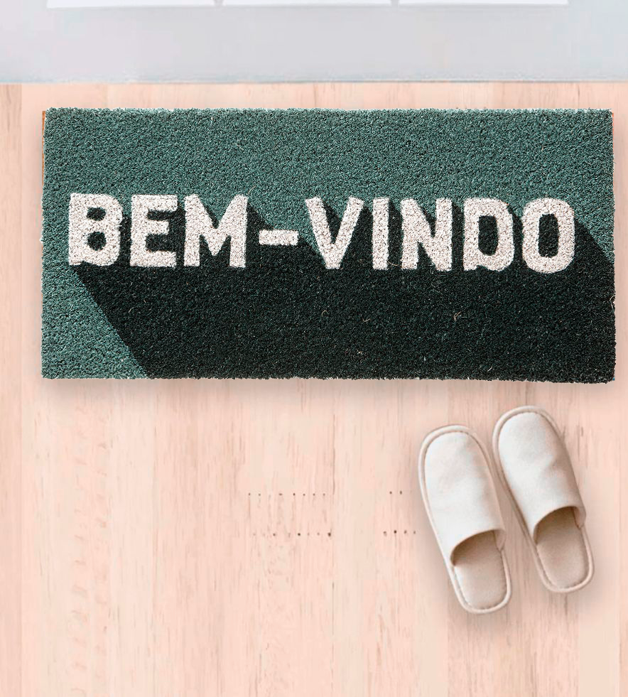 Tapete Bem Vindo Fibra de Coco Antiderrapante Bem Vindo Verde