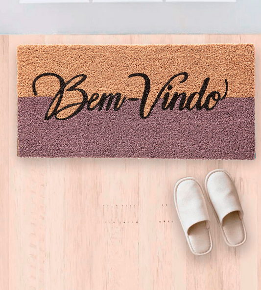 Tapete Bem Vindo Fibra de Coco Antiderrapante Bem Vindo Lilás