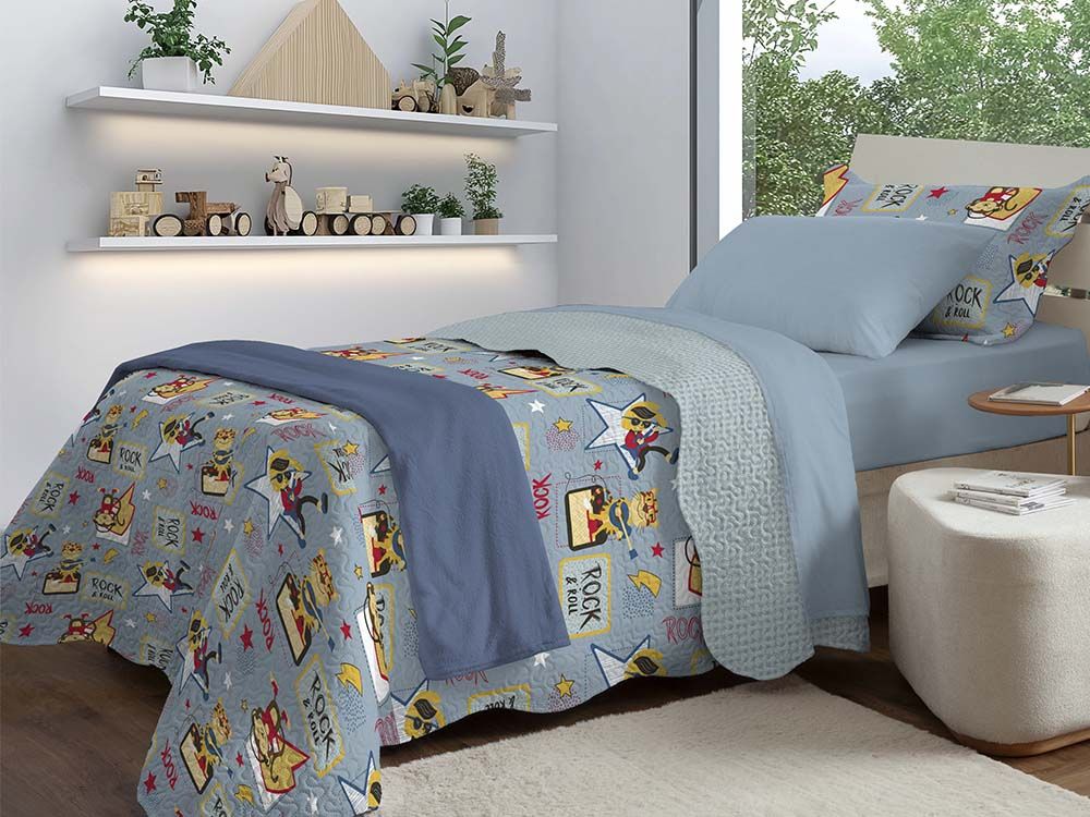 Jogo de Colcha Infantil Solteiro 1,60x2,30m Tigre