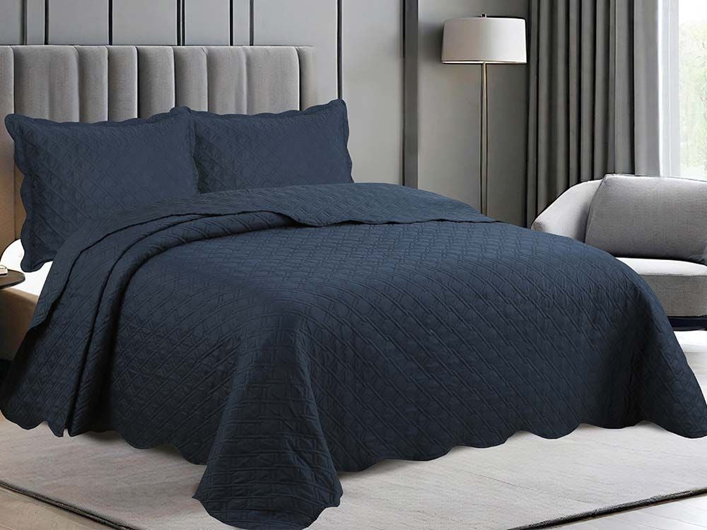 Jogo de Colcha Super King 2,80x3,00m Elos Azul Marinho