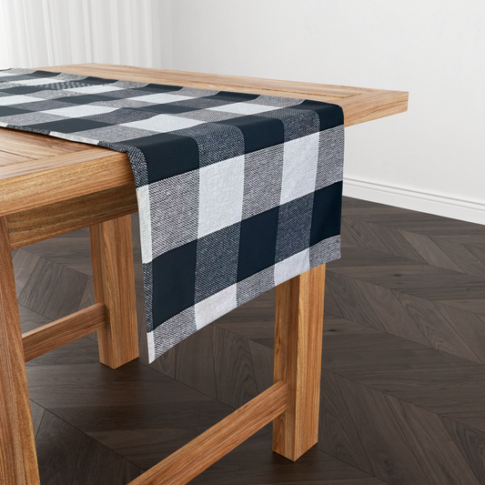 Caminho de Mesa Algodão Xadrez Preto e Branco sem Franja 1,5m