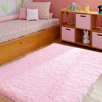 Tapete Peludo Pelúcia Rosa Bebê 2,00X2,40m Sala / Quarto Infantil