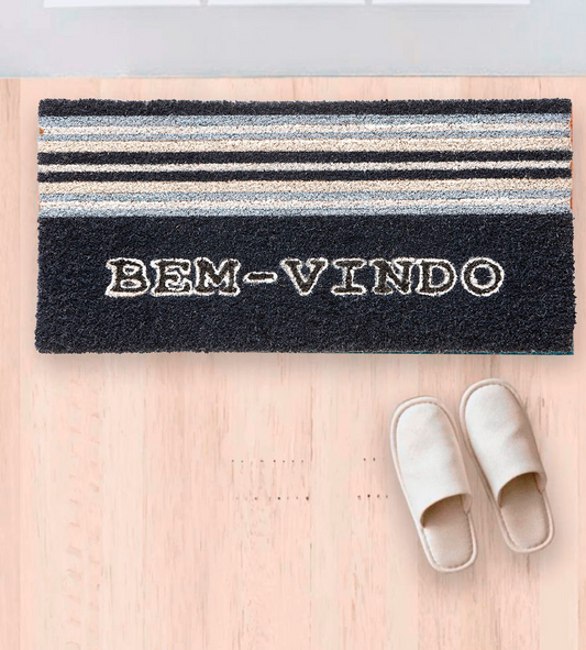 Tapete Bem Vindo Fibra de Coco Antiderrapante Bem Vindo Listras Horizontais
