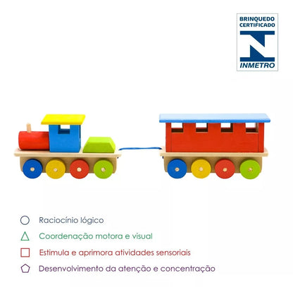Trem Trenzinho Vagão Brinquedo De Madeira Multicolorido