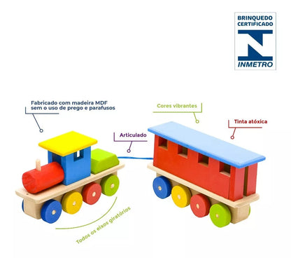 Trem Trenzinho Vagão Brinquedo De Madeira Multicolorido
