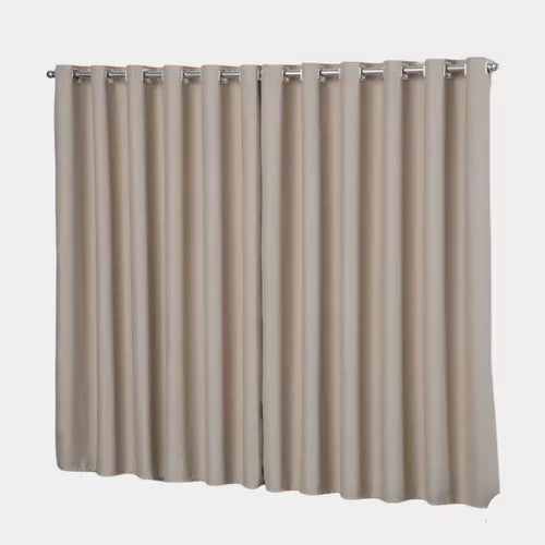 Cortina Blackout com Argolas Cromadas Bege 2,60x2,80m