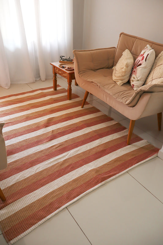 Tapete em Linha Listrado Terracota, Café com Leite e Cru 2,00x2,50m
