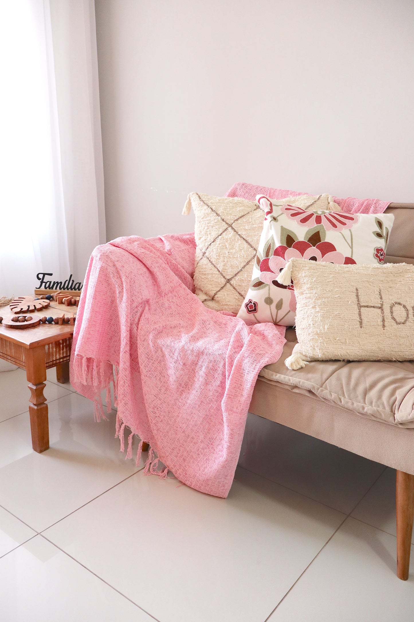Manta para Sofá/Peseira em Chenille Rosa 1,20mx1,80m