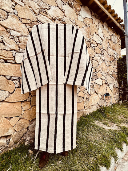 Jogo de Passadeira Itatiaia Algodão Listrado Cru e Preto