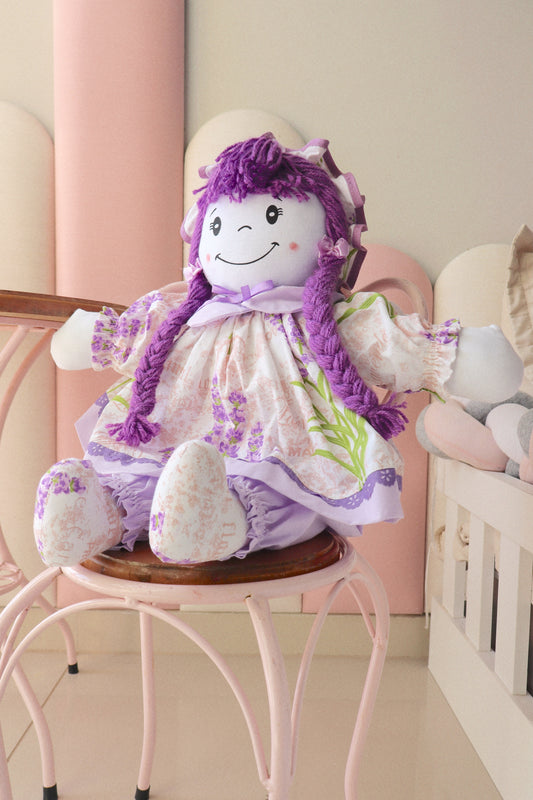 Boneca de Pano Florzinhas Roxa G