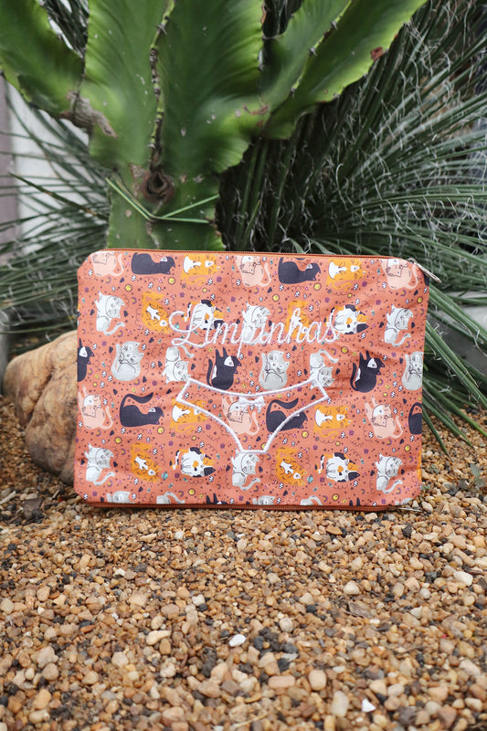 Necessaire Porta Calcinha Limpinha Sujinha P Gatos Terracota