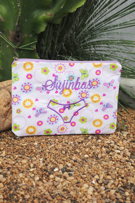 Necessaire Porta Calcinha Limpinha Sujinha P Borboletas Lilás
